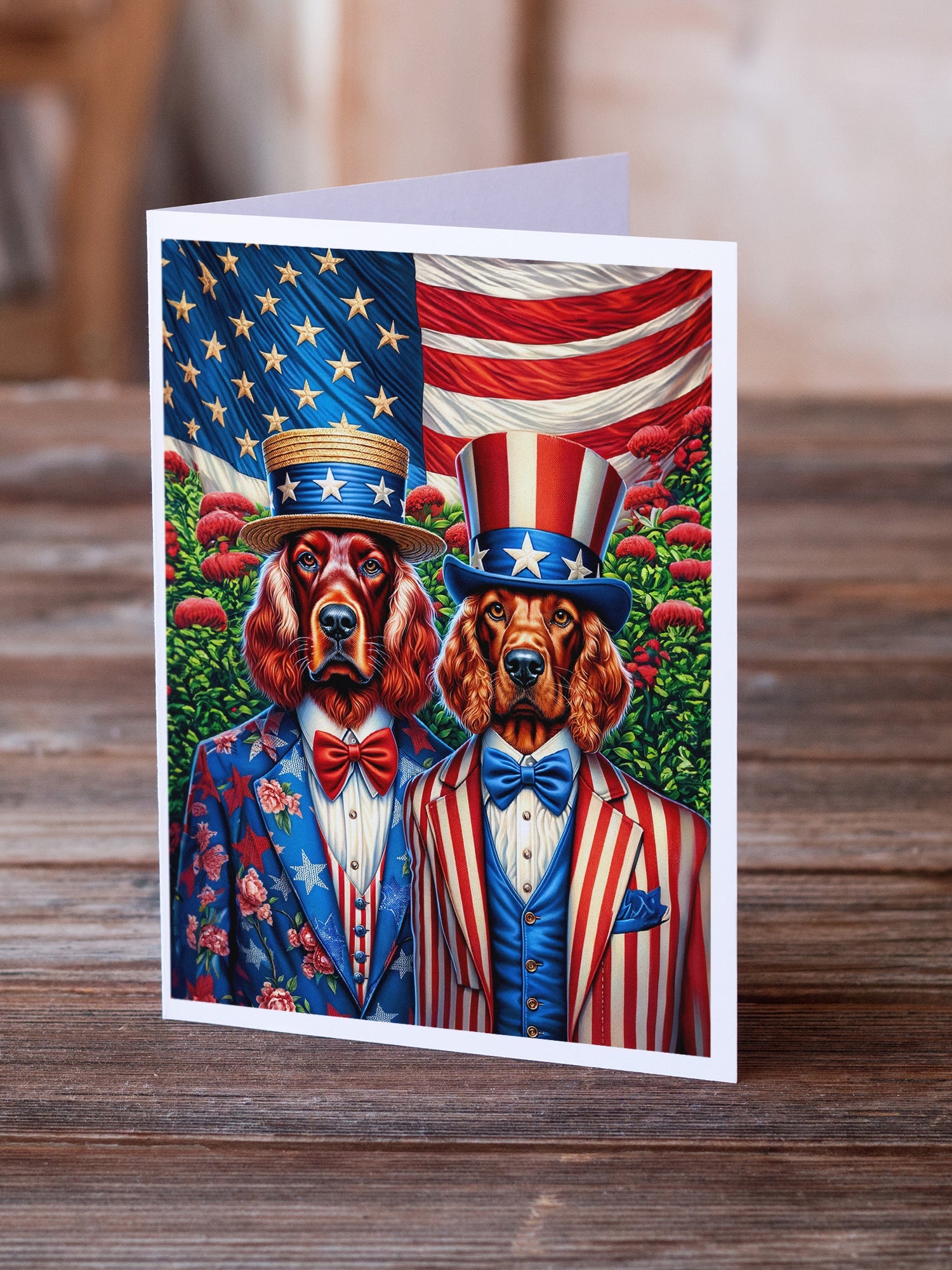All American Irish Setter Greeting Cards Pack of 8 Blank Cards with Envelopes Whimsical A7 Size 5x7