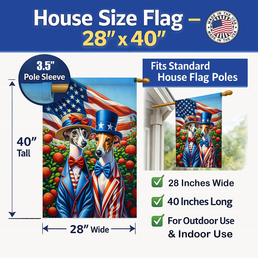 All American Italian Greyhound House Flag 28x40 Porch Sleeve Pole Decorative Outside Yard Banner Artwork Wall Hanging, Polyester