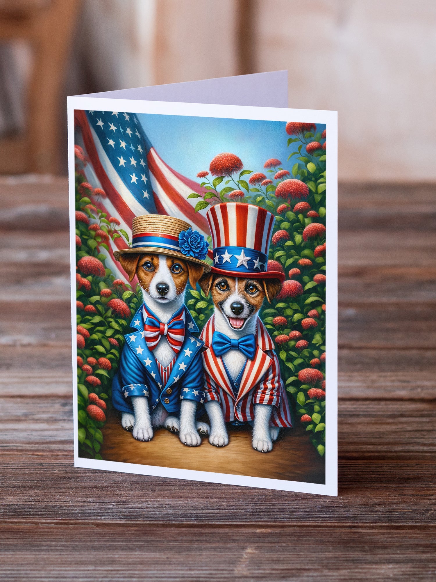 All American Jack Russell Terrier Greeting Cards Pack of 8 Blank Cards with Envelopes Whimsical A7 Size 5x7