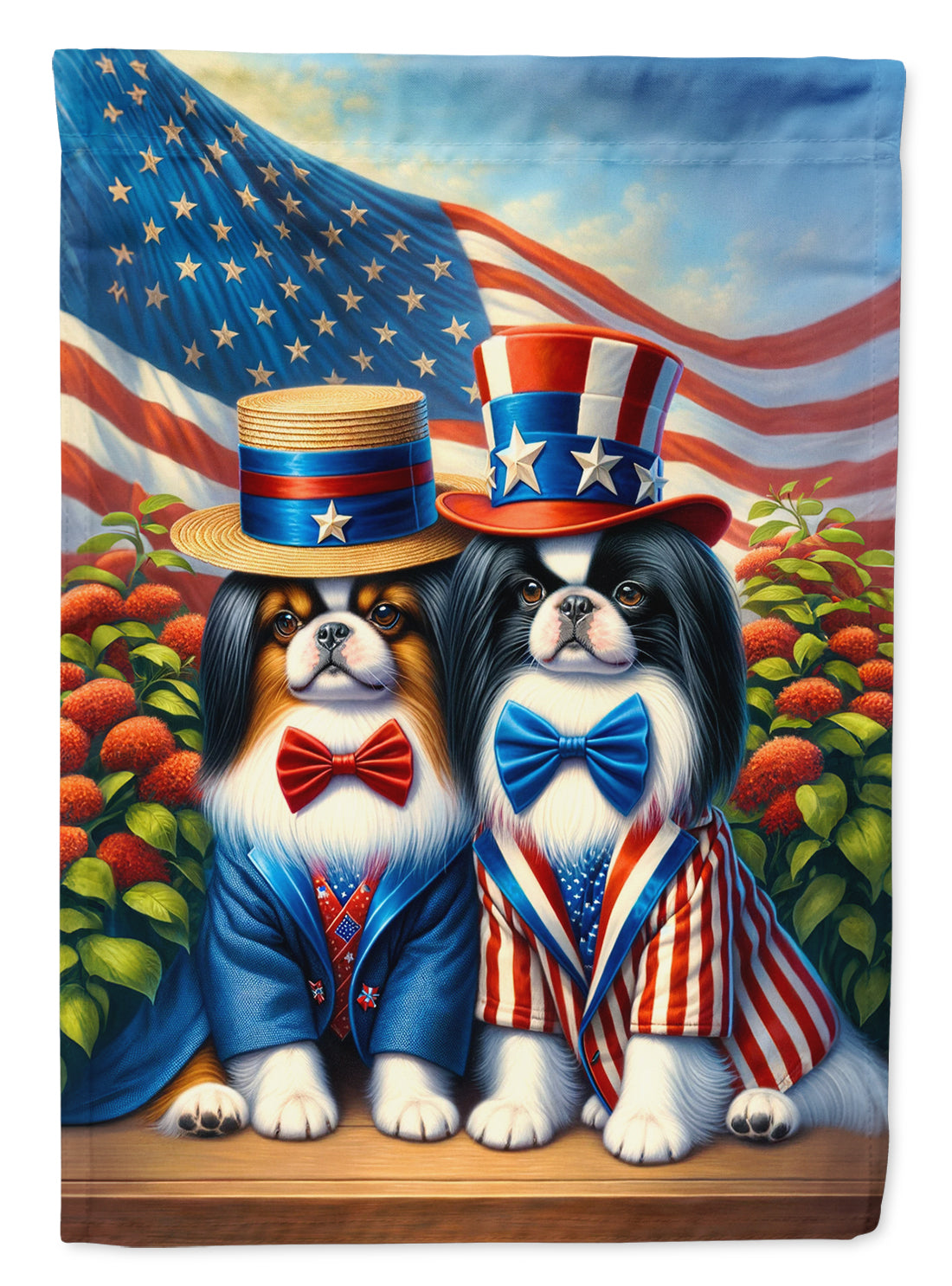 All American Japanese Chin House Flag 28x40 Porch Sleeve Pole Decorative Outside Yard Banner Artwork Wall Hanging, Polyester