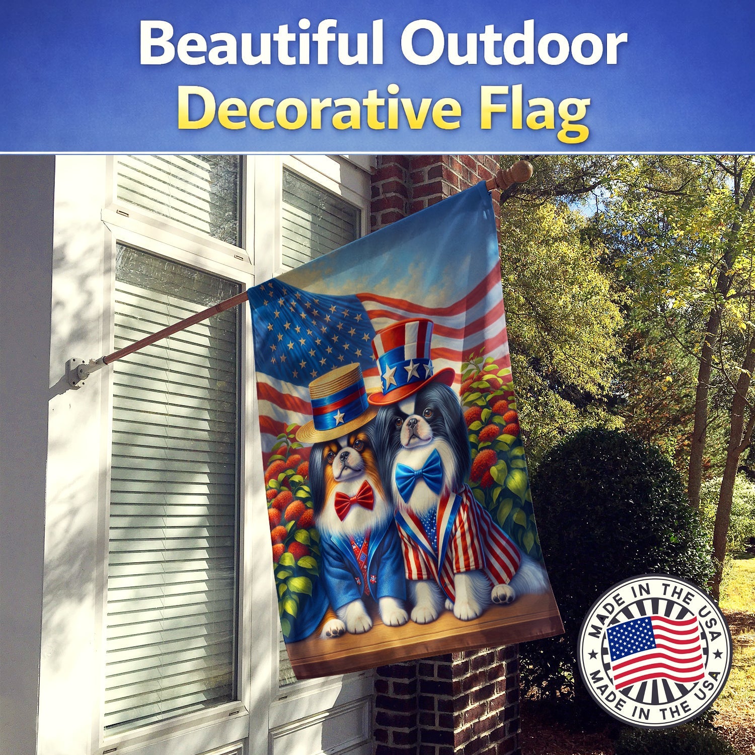 All American Japanese Chin House Flag 28x40 Porch Sleeve Pole Decorative Outside Yard Banner Artwork Wall Hanging, Polyester