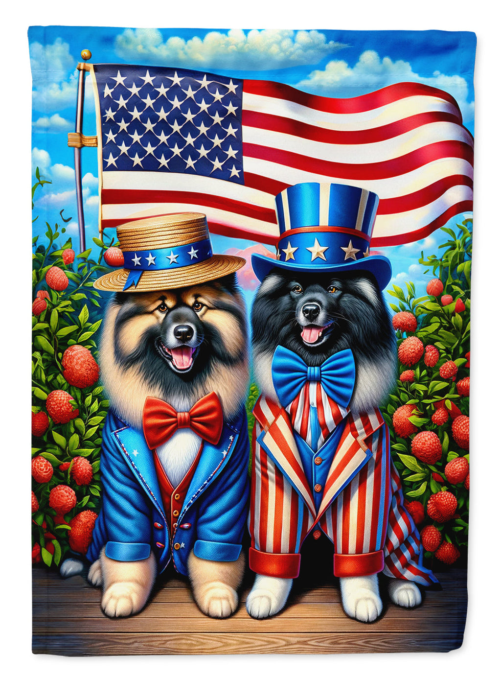 All American Keeshond House Flag 28x40 Porch Sleeve Pole Decorative Outside Yard Banner Artwork Wall Hanging, Polyester