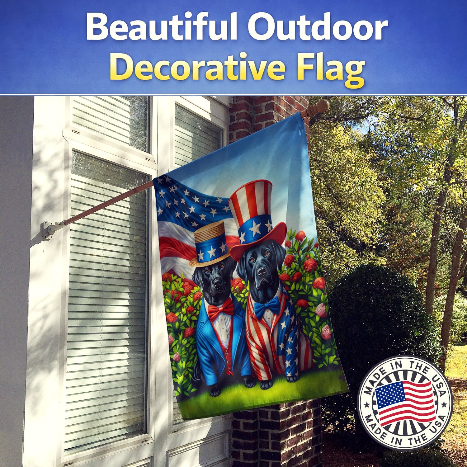 All American Labrador Retriever House Flag 28x40 Porch Sleeve Pole Decorative Outside Yard Banner Artwork Wall Hanging, Polyester