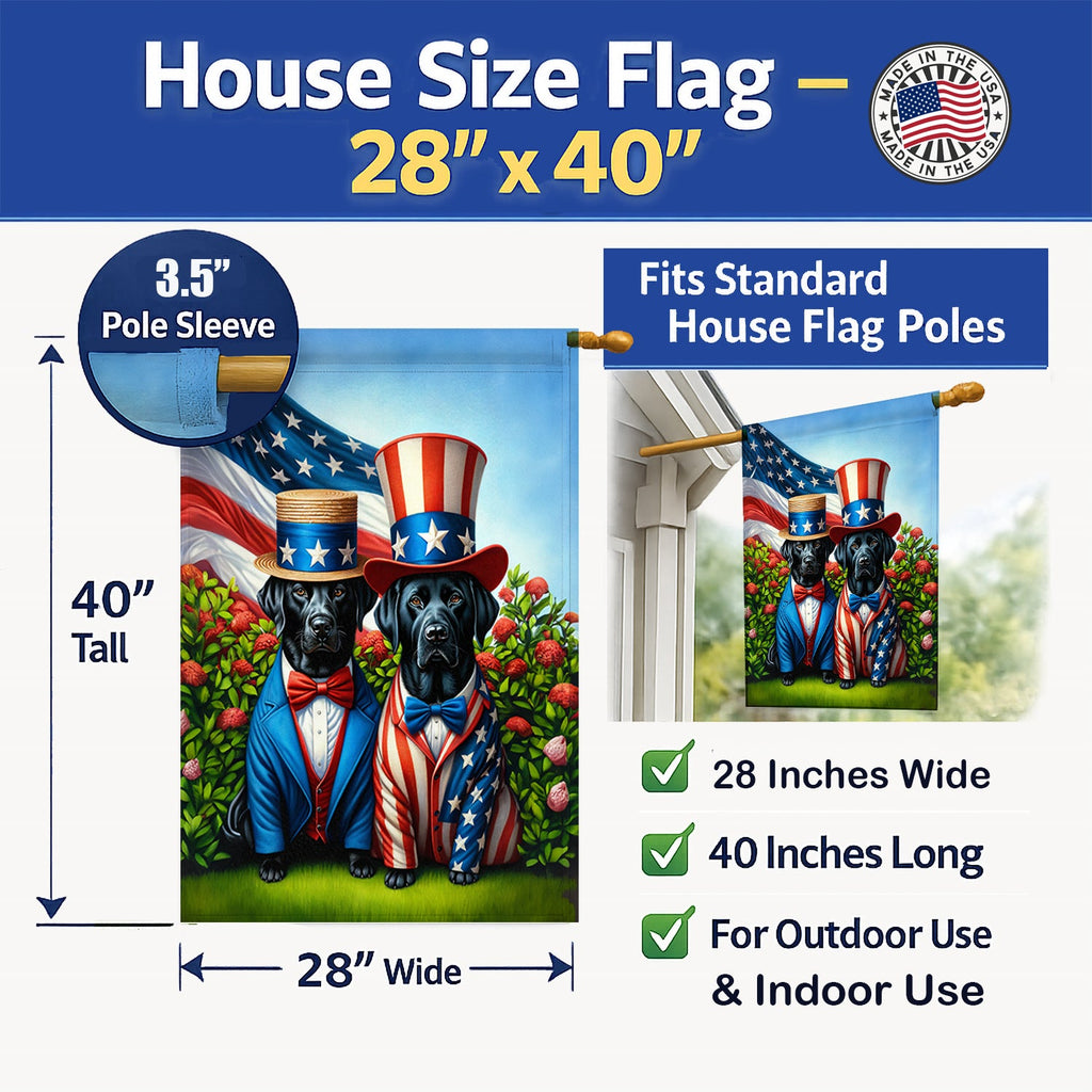 All American Labrador Retriever House Flag 28x40 Porch Sleeve Pole Decorative Outside Yard Banner Artwork Wall Hanging, Polyester