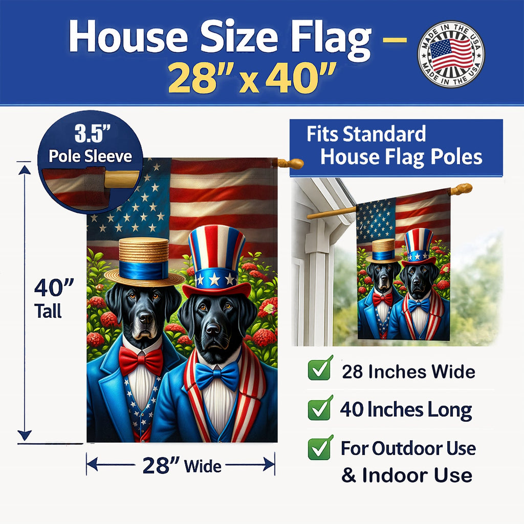 All American Labrador Retriever House Flag 28x40 Porch Sleeve Pole Decorative Outside Yard Banner Artwork Wall Hanging, Polyester