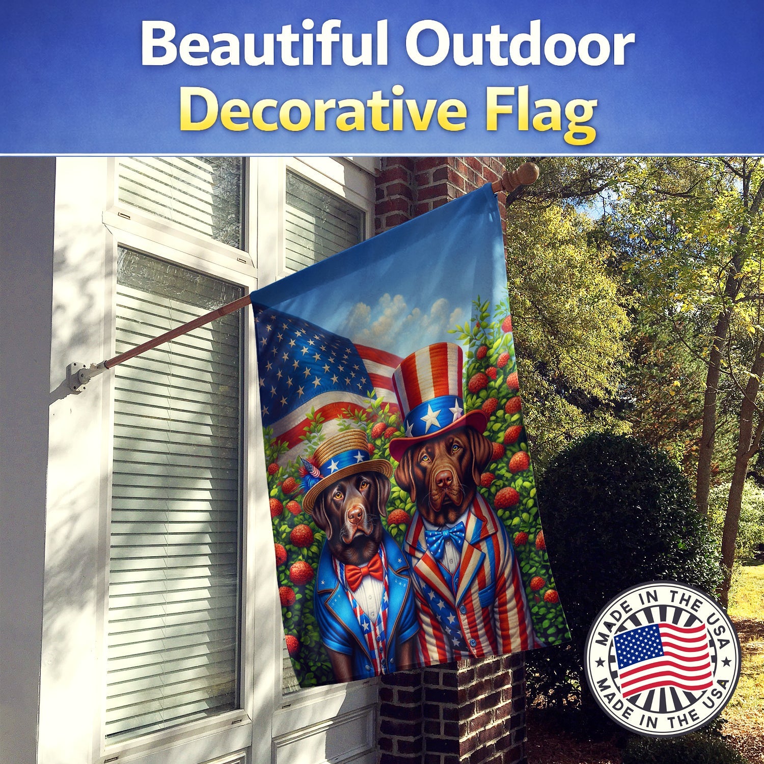All American Labrador Retriever House Flag 28x40 Porch Sleeve Pole Decorative Outside Yard Banner Artwork Wall Hanging, Polyester