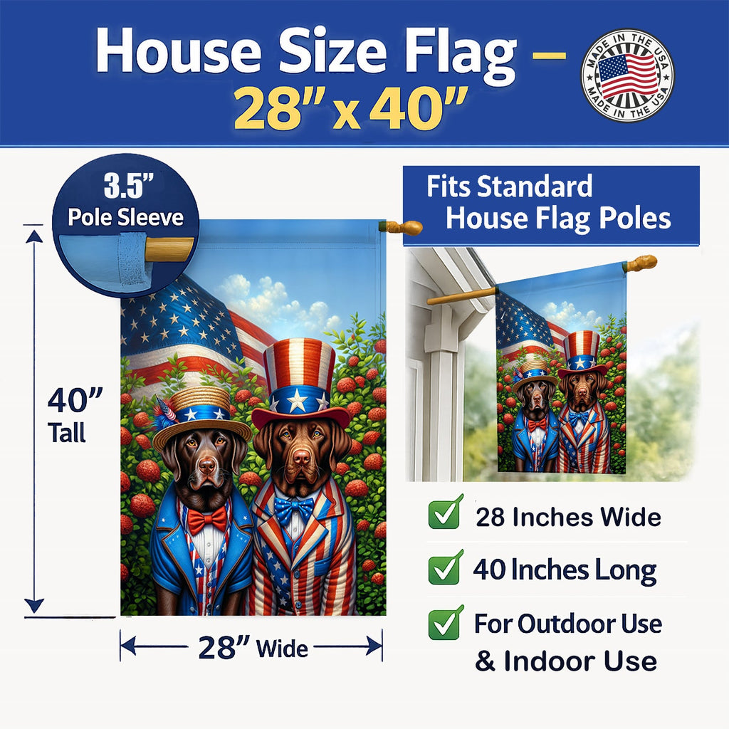 All American Labrador Retriever House Flag 28x40 Porch Sleeve Pole Decorative Outside Yard Banner Artwork Wall Hanging, Polyester