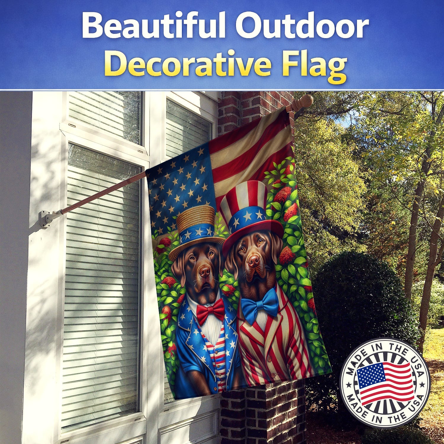All American Labrador Retriever House Flag 28x40 Porch Sleeve Pole Decorative Outside Yard Banner Artwork Wall Hanging, Polyester