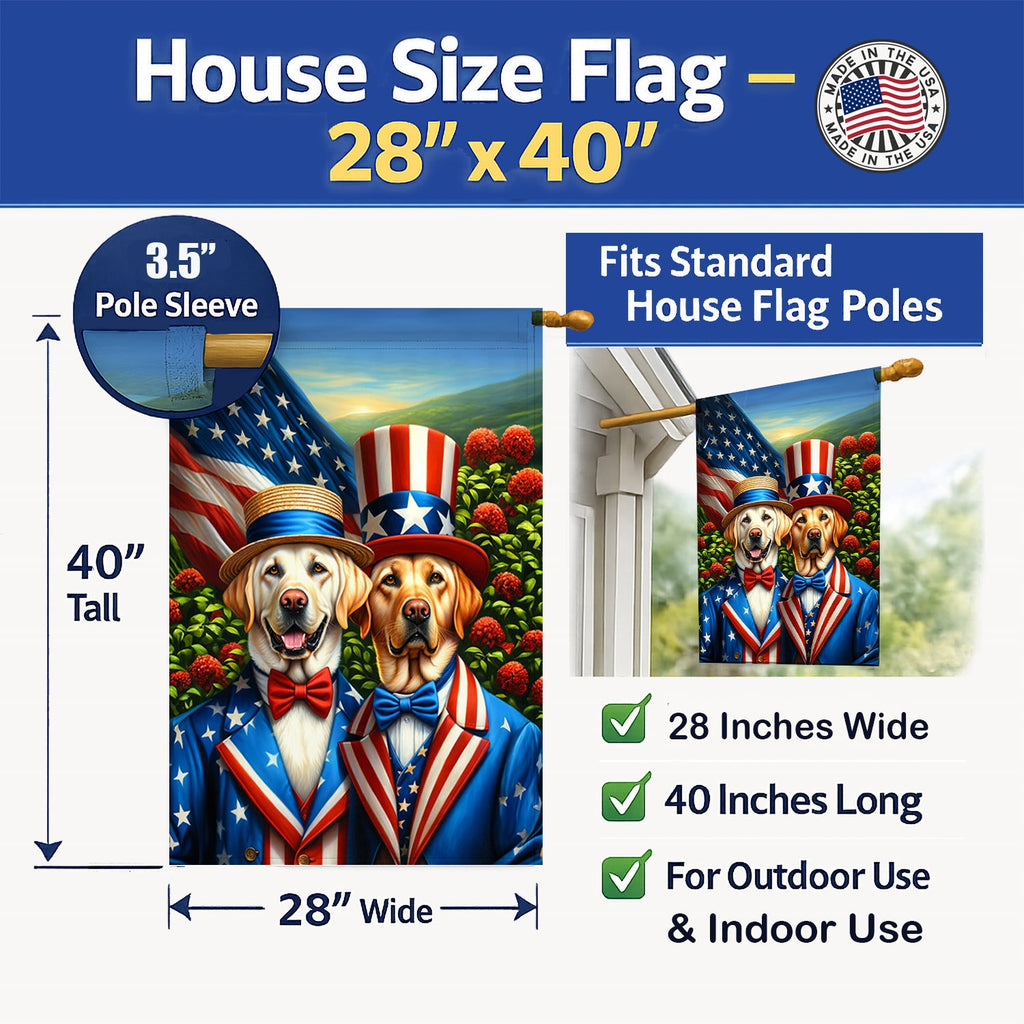 All American Labrador Retriever House Flag 28x40 Porch Sleeve Pole Decorative Outside Yard Banner Artwork Wall Hanging, Polyester