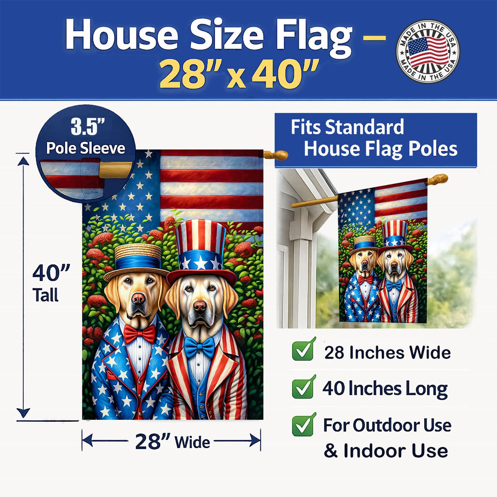 All American Labrador Retriever House Flag 28x40 Porch Sleeve Pole Decorative Outside Yard Banner Artwork Wall Hanging, Polyester