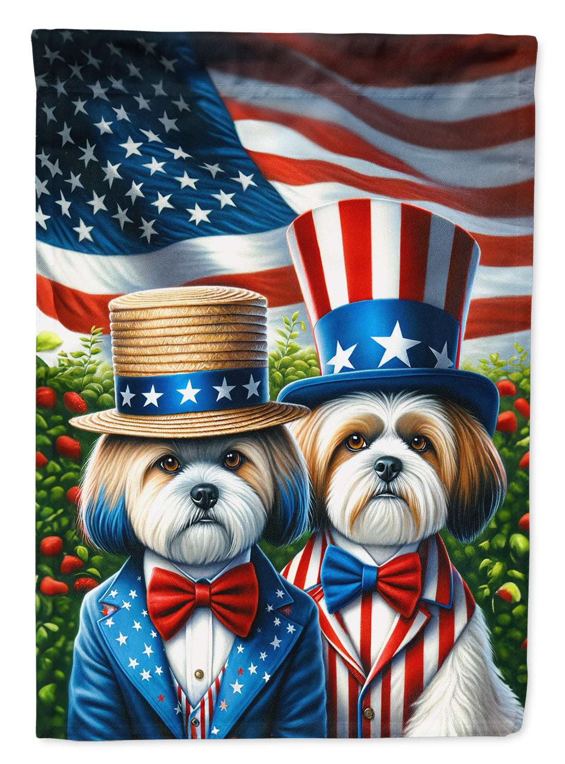 All American Lhasa Apso House Flag 28x40 Porch Sleeve Pole Decorative Outside Yard Banner Artwork Wall Hanging, Polyester