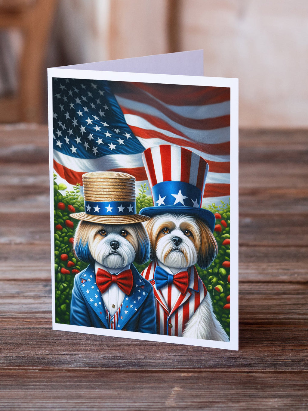 All American Lhasa Apso Greeting Cards Pack of 8 Blank Cards with Envelopes Whimsical A7 Size 5x7