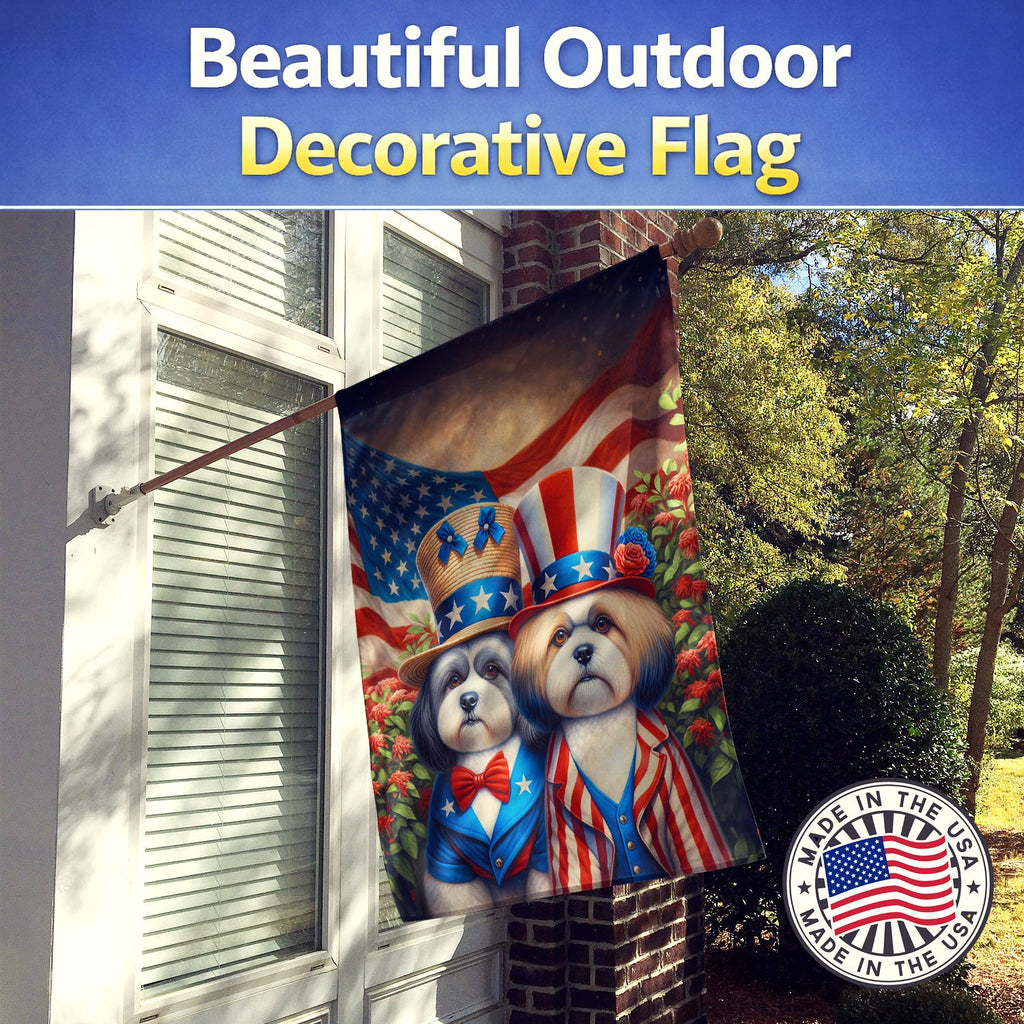 All American Lhasa Apso House Flag 28x40 Porch Sleeve Pole Decorative Outside Yard Banner Artwork Wall Hanging, Polyester