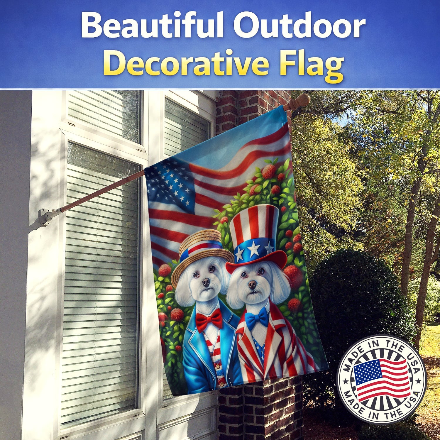All American Maltese House Flag 28x40 Porch Sleeve Pole Decorative Outside Yard Banner Artwork Wall Hanging, Polyester