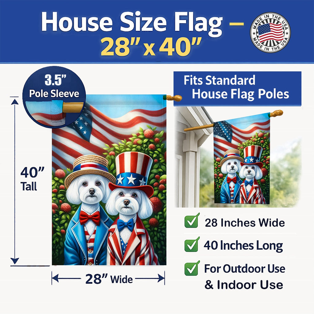 All American Maltese House Flag 28x40 Porch Sleeve Pole Decorative Outside Yard Banner Artwork Wall Hanging, Polyester