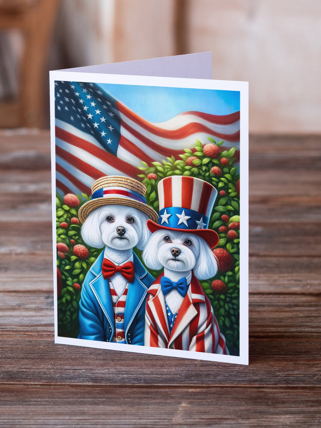 All American Maltese Greeting Cards Pack of 8 Blank Cards with Envelopes Whimsical A7 Size 5x7