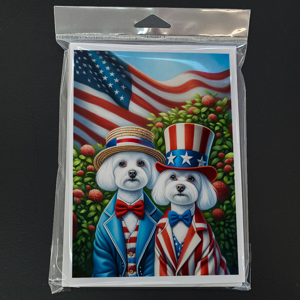 All American Maltese Greeting Cards Pack of 8 Blank Cards with Envelopes Whimsical A7 Size 5x7