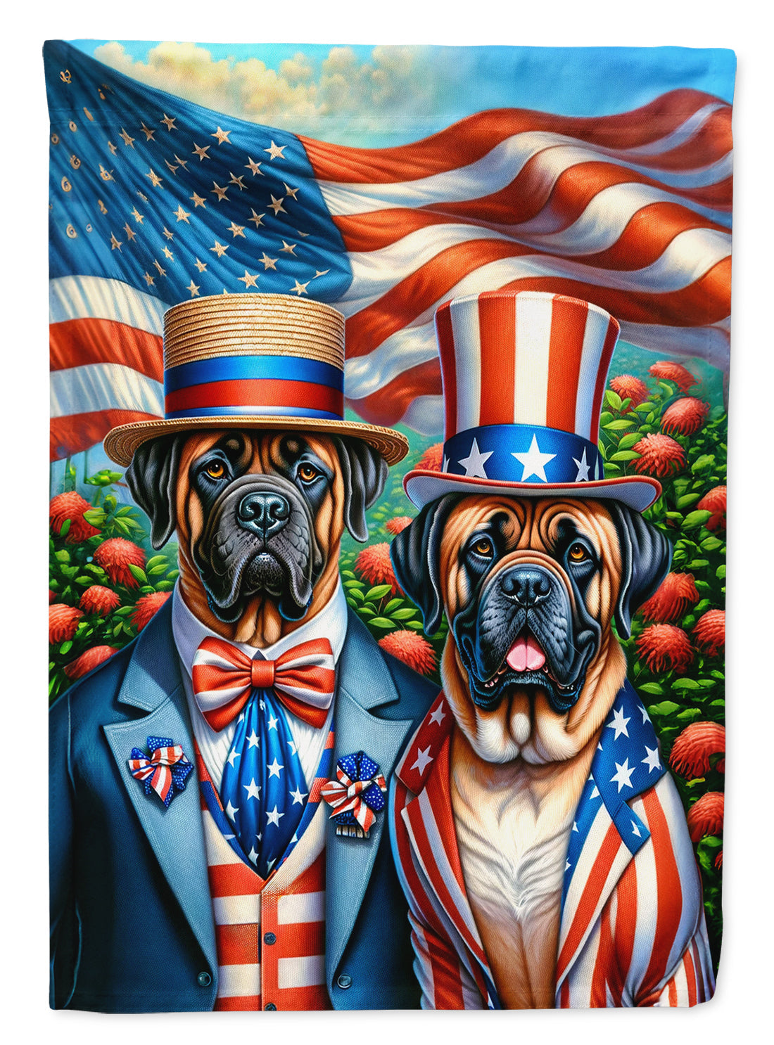 All American Mastiff House Flag 28x40 Porch Sleeve Pole Decorative Outside Yard Banner Artwork Wall Hanging, Polyester