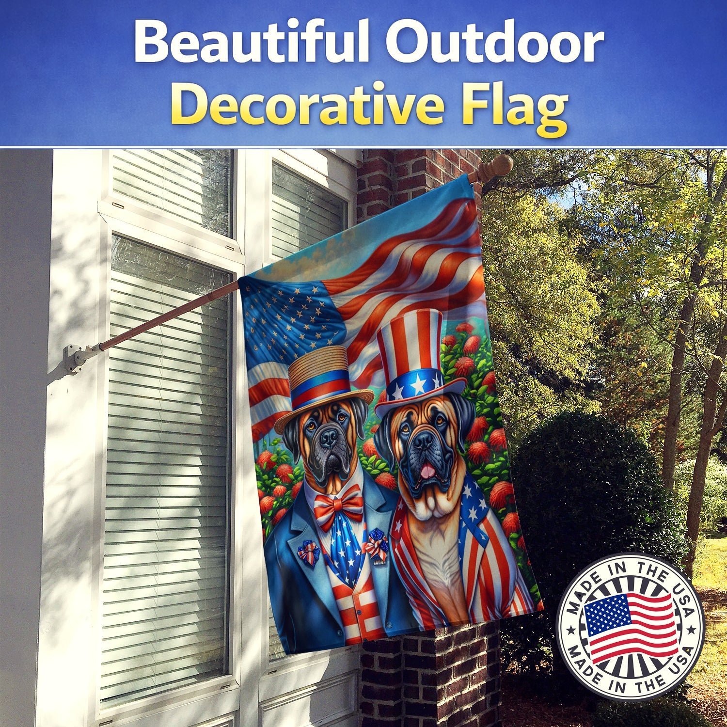All American Mastiff House Flag 28x40 Porch Sleeve Pole Decorative Outside Yard Banner Artwork Wall Hanging, Polyester