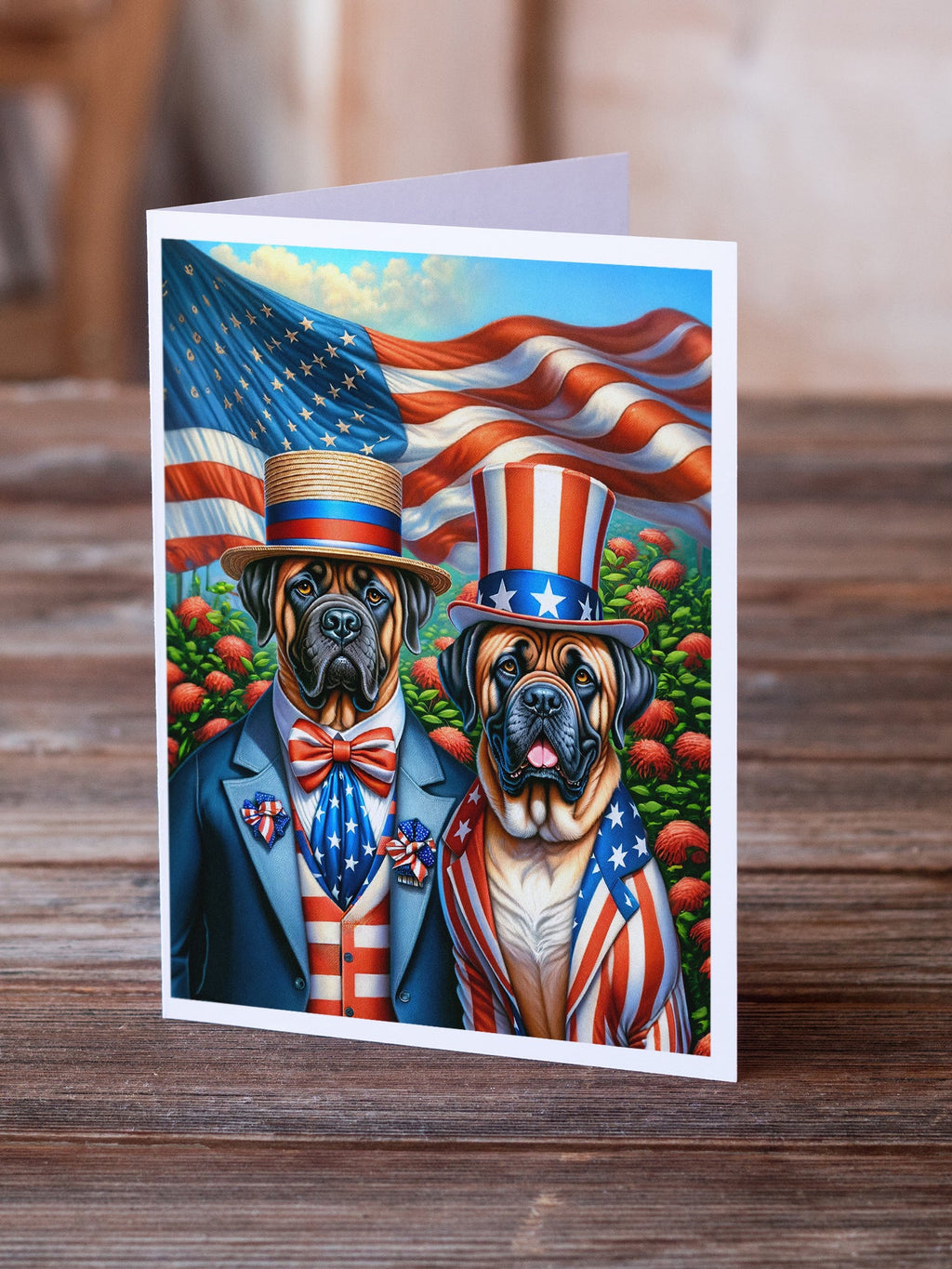 All American Mastiff Greeting Cards Pack of 8 Blank Cards with Envelopes Whimsical A7 Size 5x7