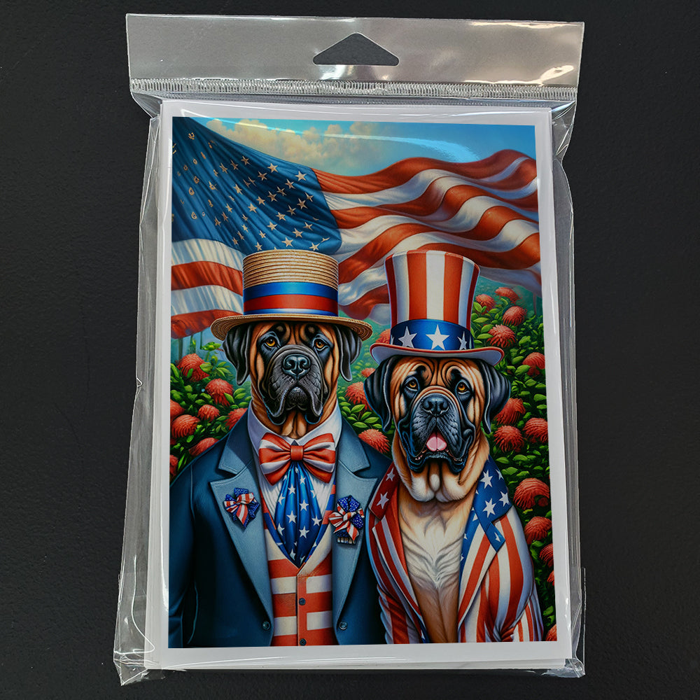 All American Mastiff Greeting Cards Pack of 8 Blank Cards with Envelopes Whimsical A7 Size 5x7