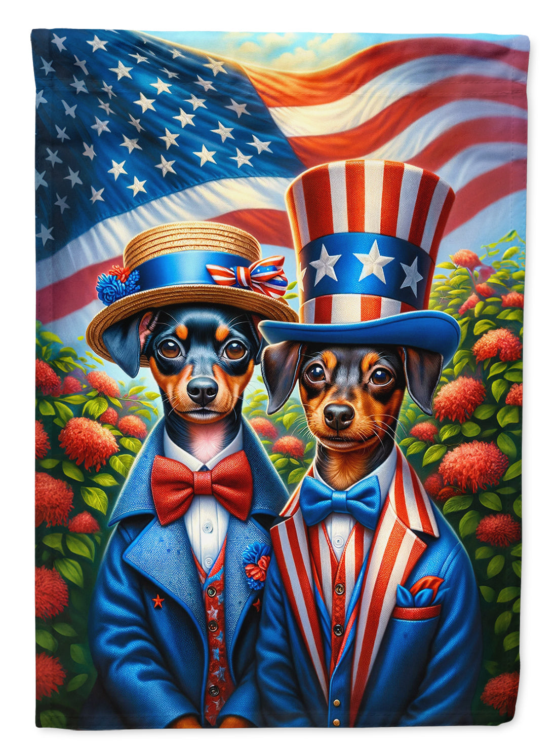 All American Miniature Pinscher House Flag 28x40 Porch Sleeve Pole Decorative Outside Yard Banner Artwork Wall Hanging, Polyester