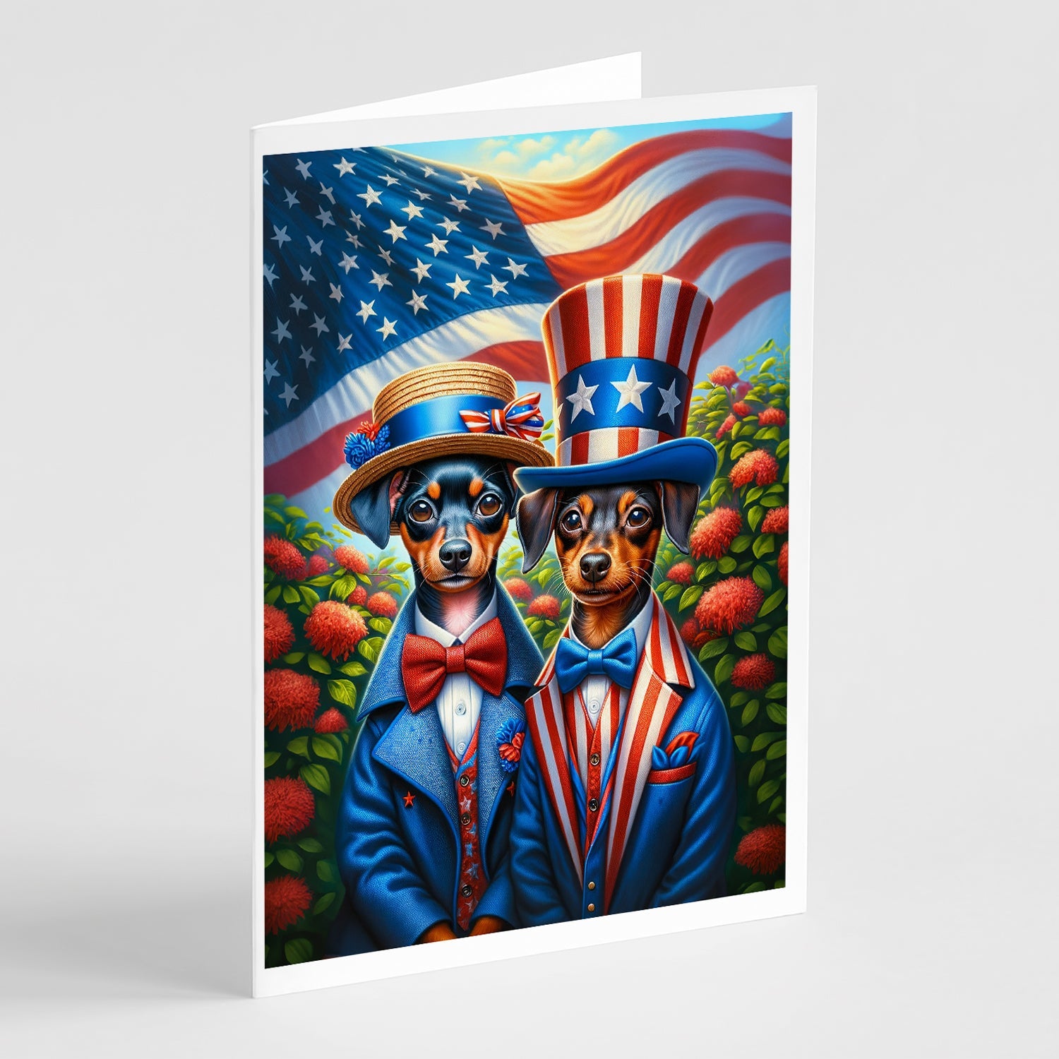 All American Miniature Pinscher Greeting Cards Pack of 8 Blank Cards with Envelopes Whimsical A7 Size 5x7