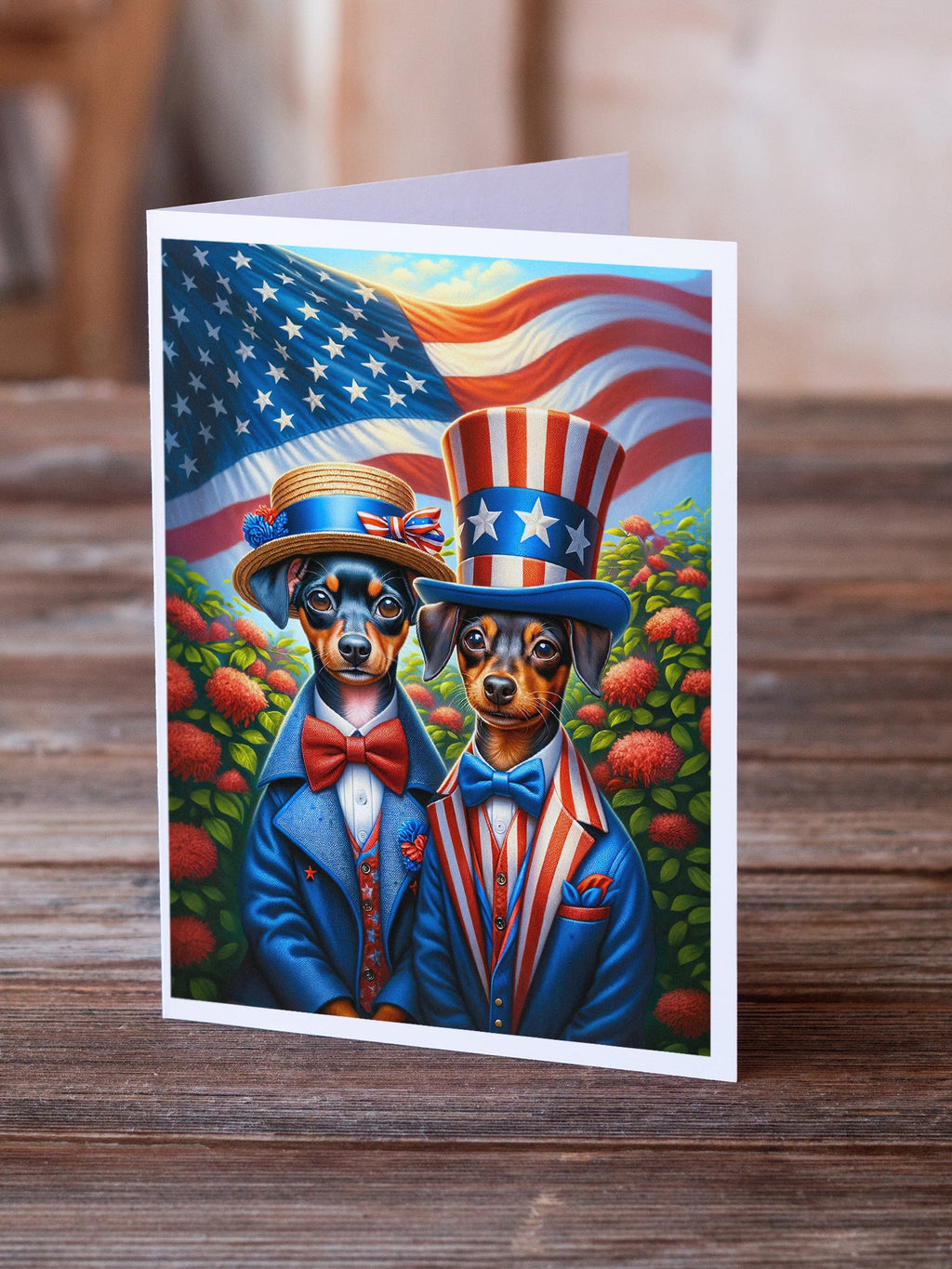 All American Miniature Pinscher Greeting Cards Pack of 8 Blank Cards with Envelopes Whimsical A7 Size 5x7