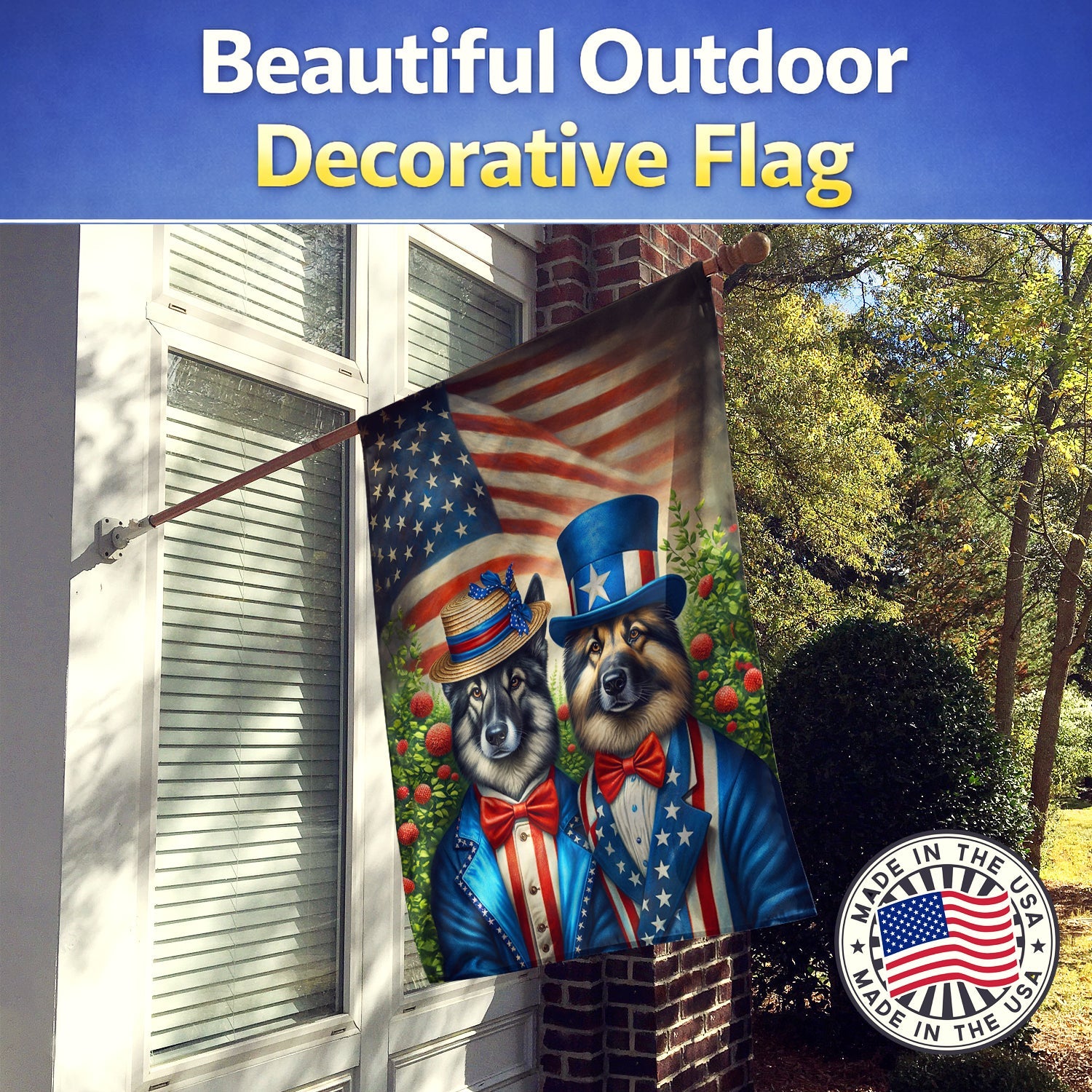 All American Norwegian Elkhound House Flag 28x40 Porch Sleeve Pole Decorative Outside Yard Banner Artwork Wall Hanging, Polyester