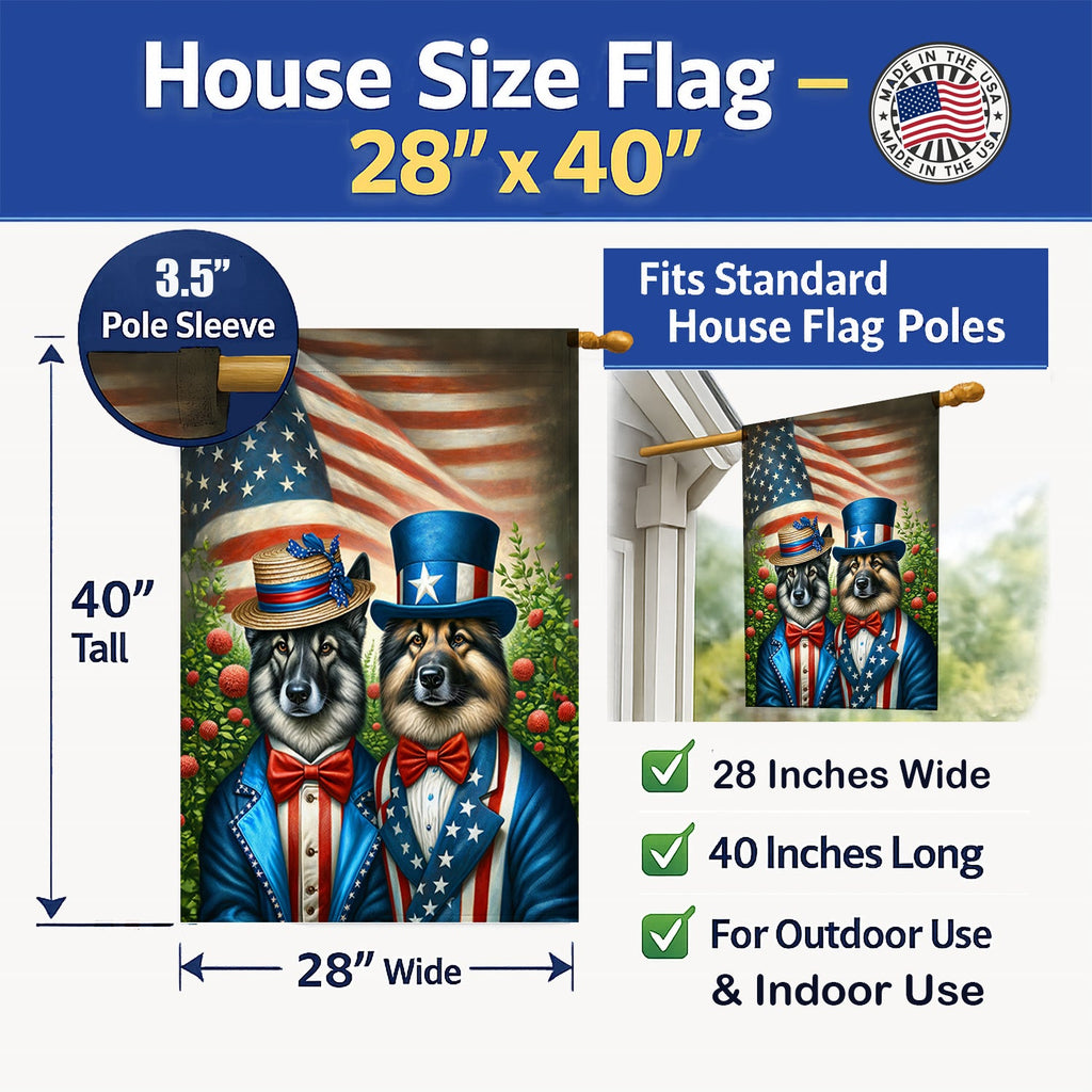 All American Norwegian Elkhound House Flag 28x40 Porch Sleeve Pole Decorative Outside Yard Banner Artwork Wall Hanging, Polyester