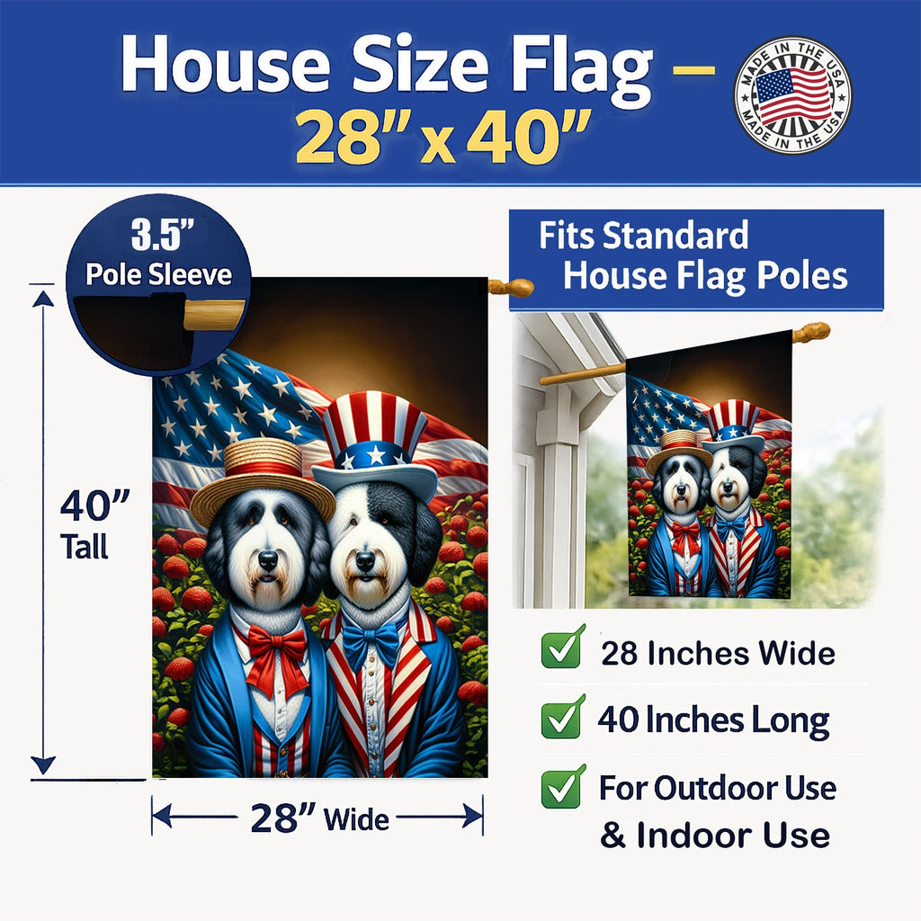 All American Old English Sheepdog House Flag 28x40 Porch Sleeve Pole Decorative Outside Yard Banner Artwork Wall Hanging, Polyester