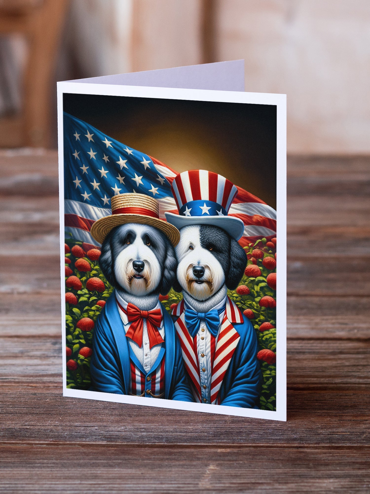 All American Old English Sheepdog Greeting Cards Pack of 8 Blank Cards with Envelopes Whimsical A7 Size 5x7