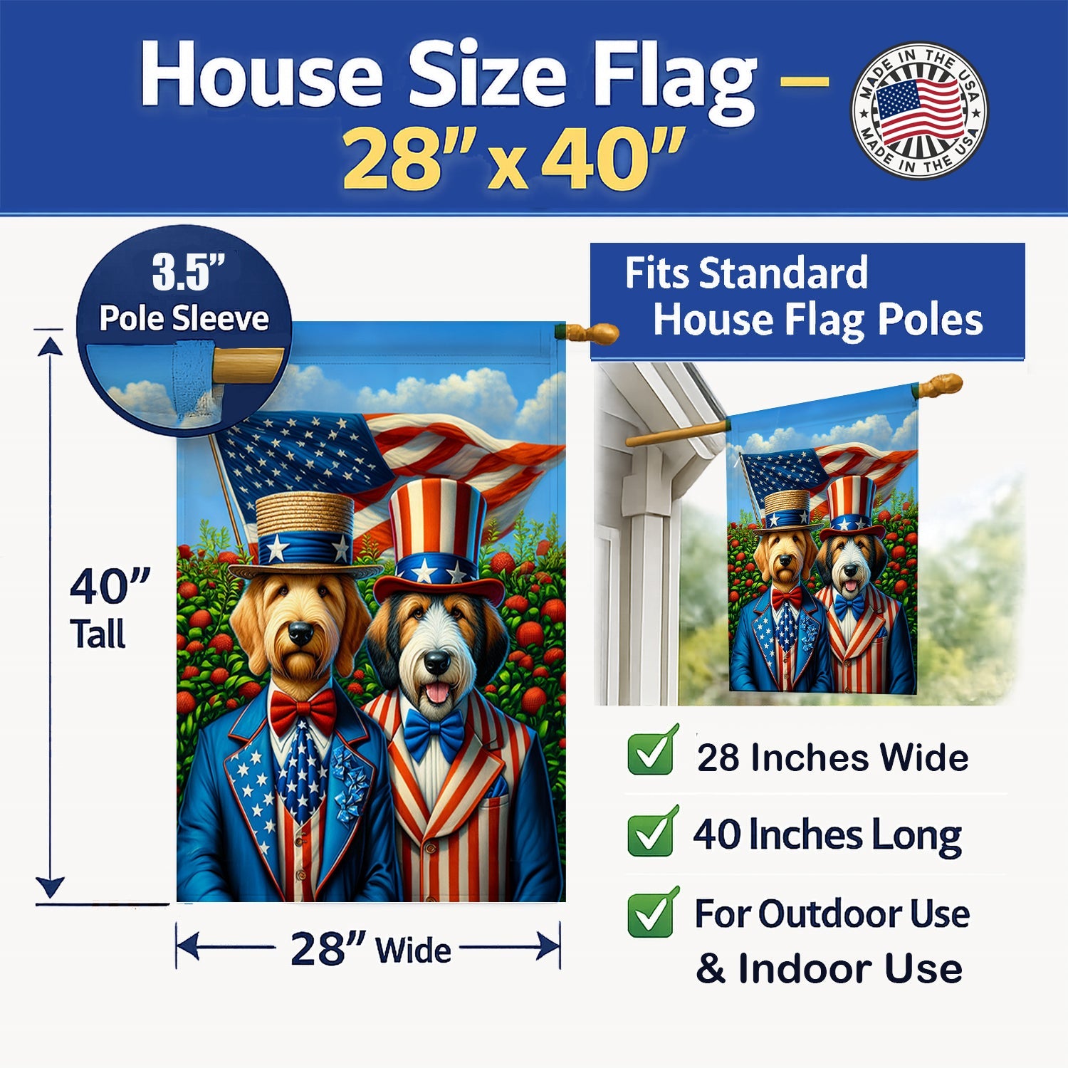 All American Otterhound House Flag 28x40 Porch Sleeve Pole Decorative Outside Yard Banner Artwork Wall Hanging, Polyester