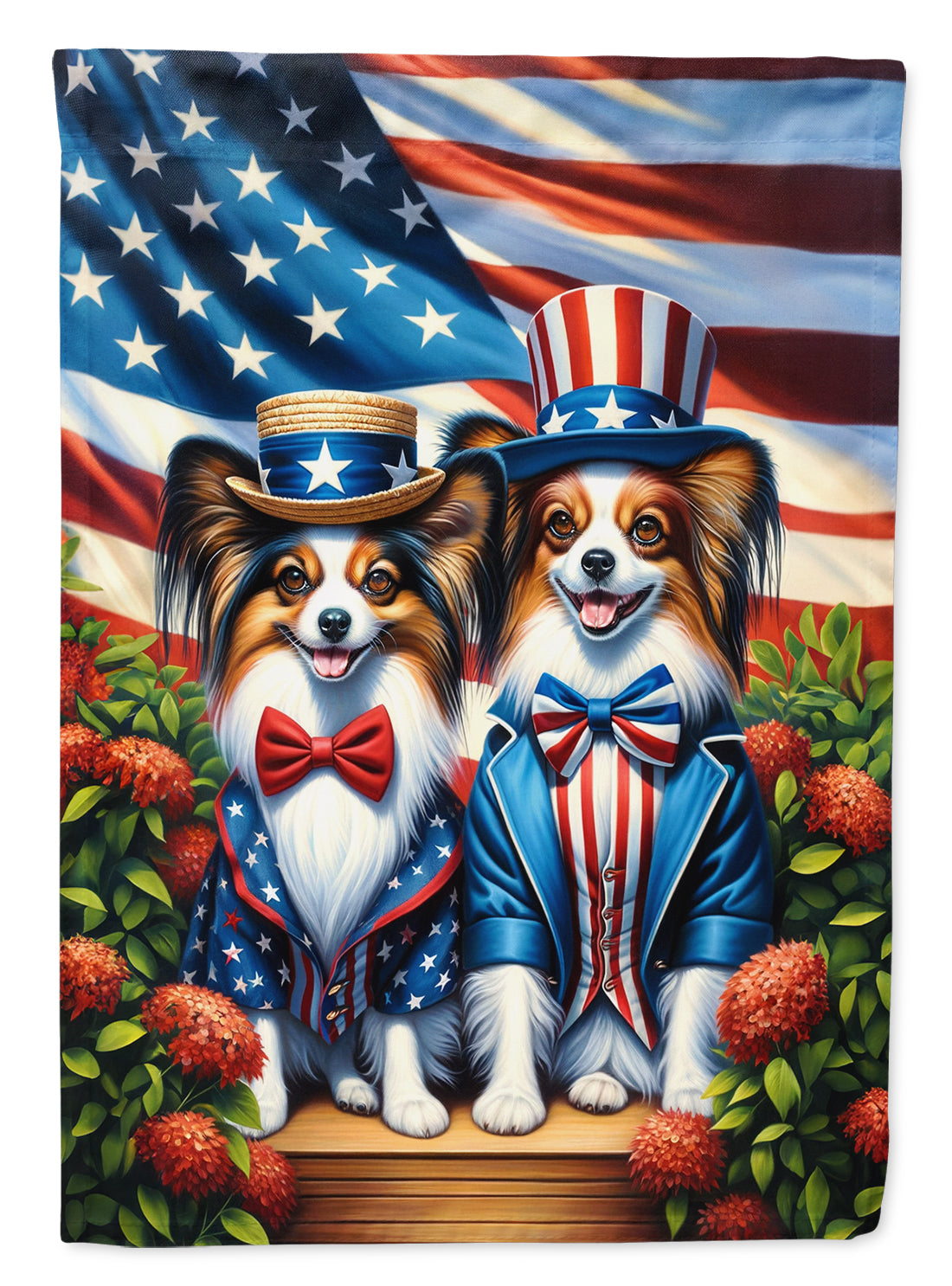 All American Papillon House Flag 28x40 Porch Sleeve Pole Decorative Outside Yard Banner Artwork Wall Hanging, Polyester