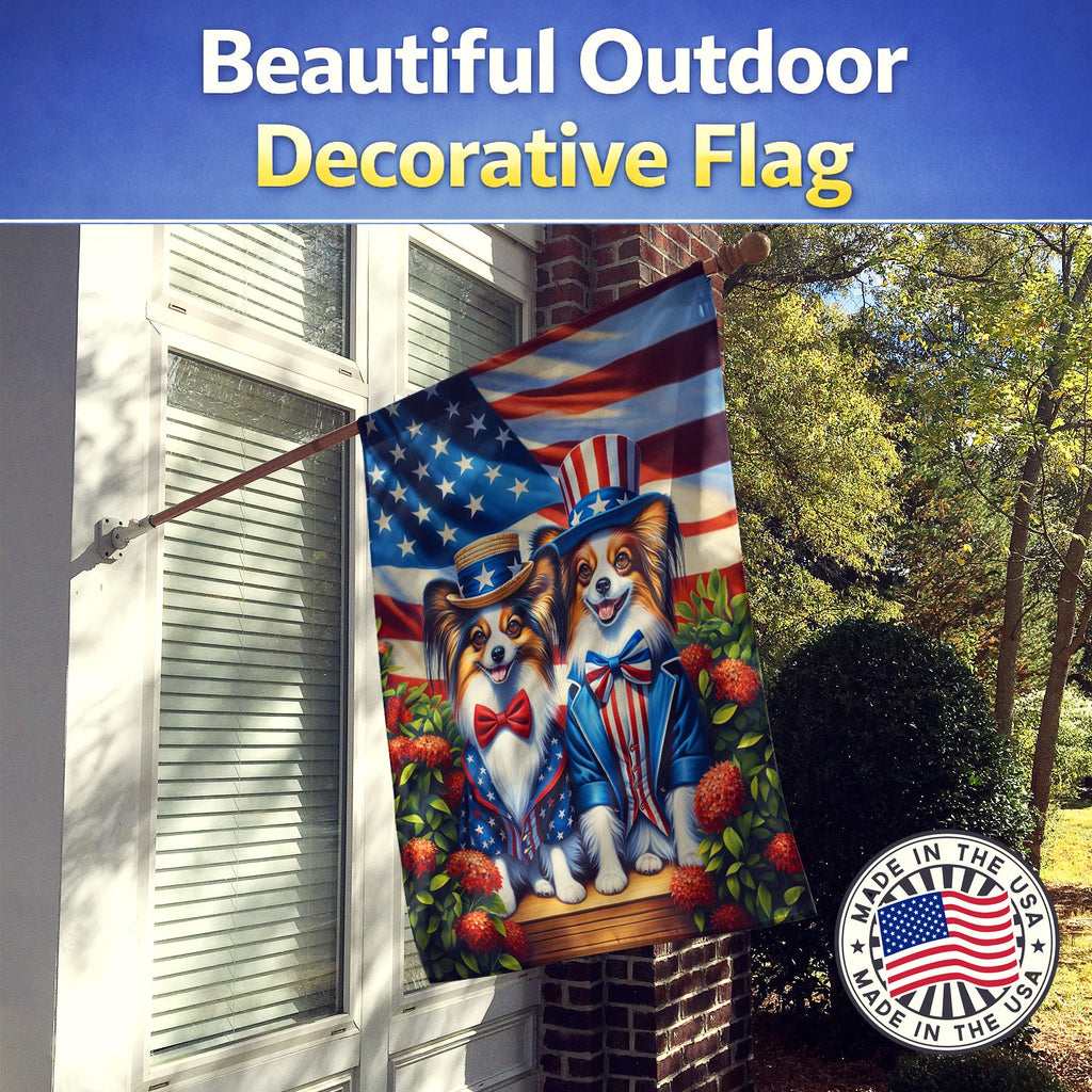 All American Papillon House Flag 28x40 Porch Sleeve Pole Decorative Outside Yard Banner Artwork Wall Hanging, Polyester