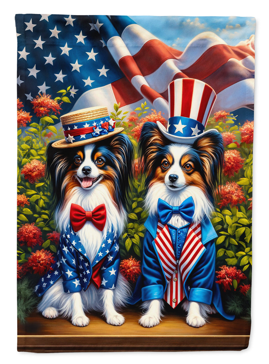All American Papillon House Flag 28x40 Porch Sleeve Pole Decorative Outside Yard Banner Artwork Wall Hanging, Polyester