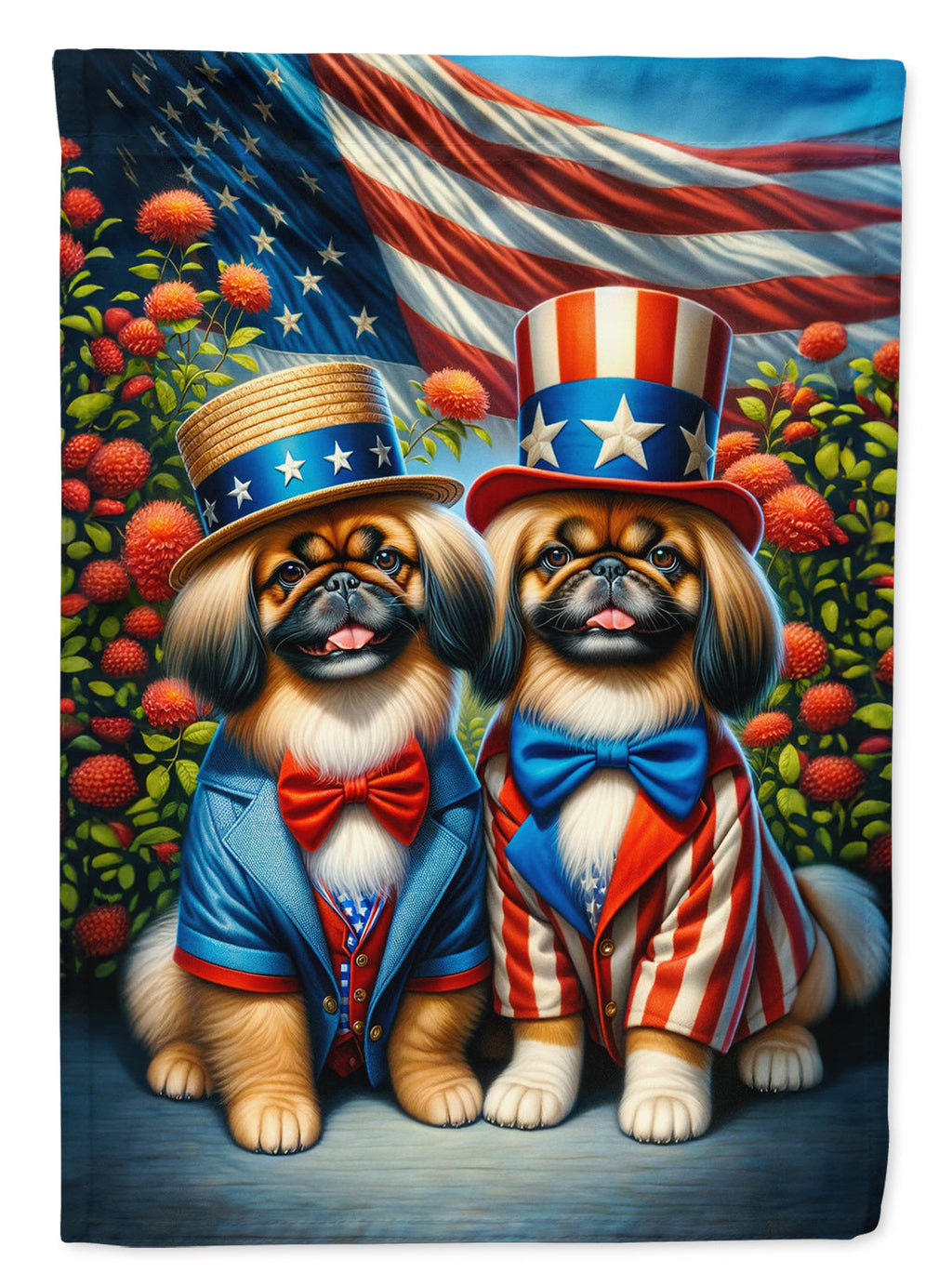 All American Pekingese House Flag 28x40 Porch Sleeve Pole Decorative Outside Yard Banner Artwork Wall Hanging, Polyester