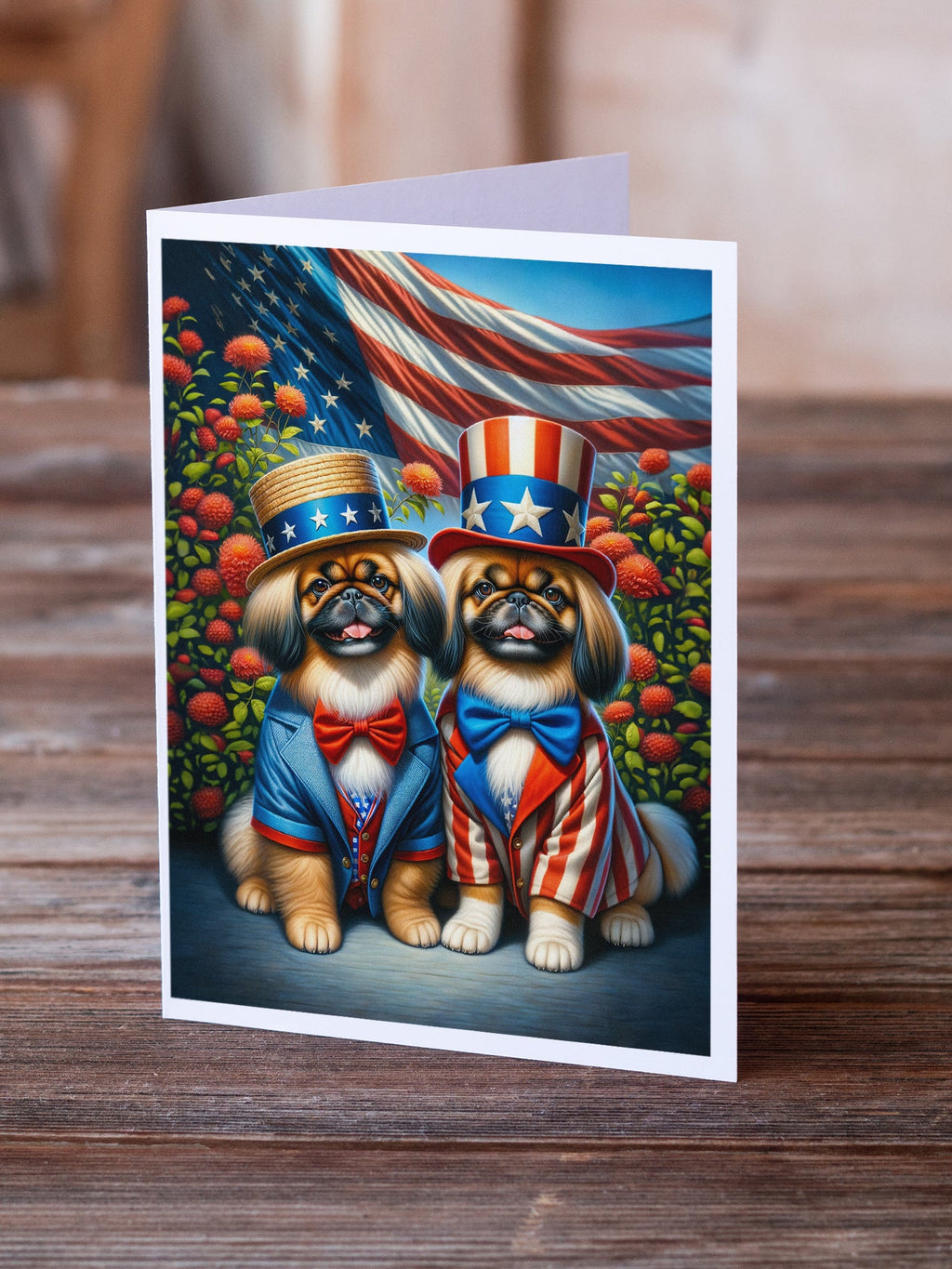 All American Pekingese Greeting Cards Pack of 8 Blank Cards with Envelopes Whimsical A7 Size 5x7