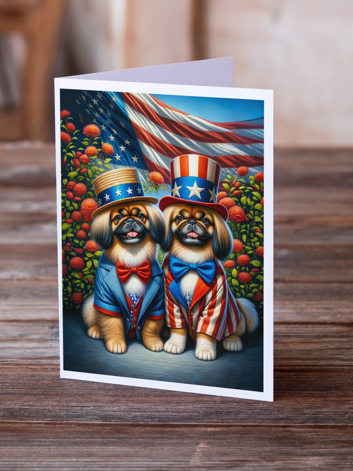 All American Pekingese Greeting Cards Pack of 8 Blank Cards with Envelopes Whimsical A7 Size 5x7