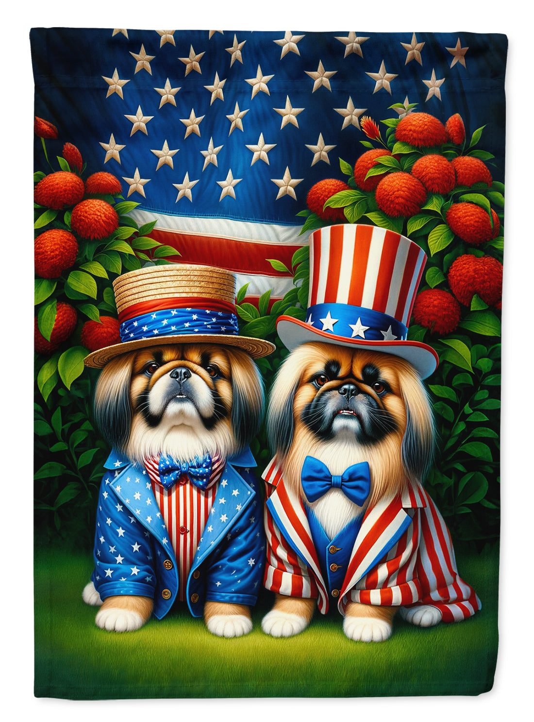 All American Pekingese House Flag 28x40 Porch Sleeve Pole Decorative Outside Yard Banner Artwork Wall Hanging, Polyester