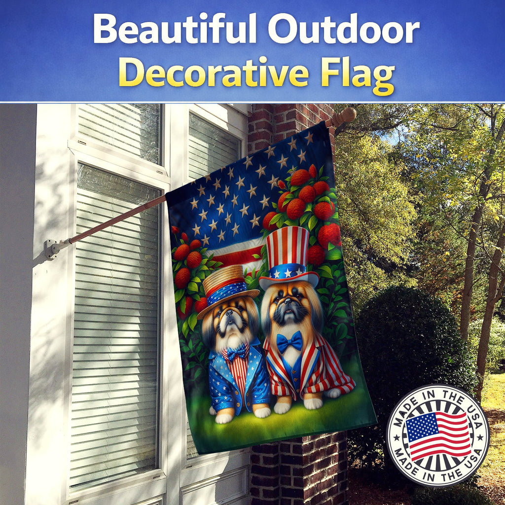 All American Pekingese House Flag 28x40 Porch Sleeve Pole Decorative Outside Yard Banner Artwork Wall Hanging, Polyester