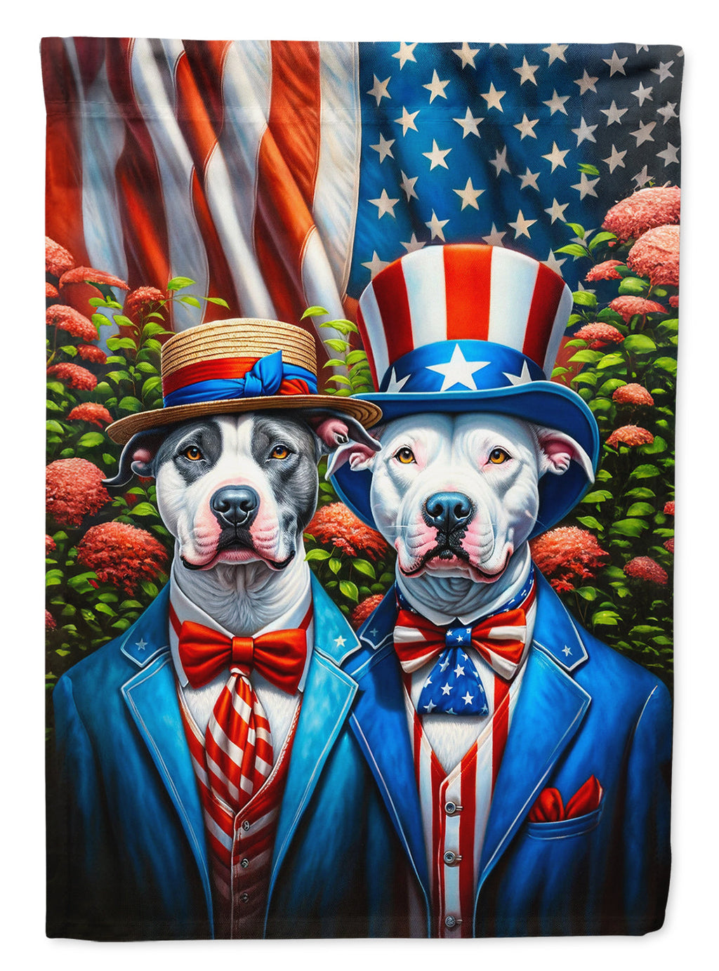 All American Pit Bull Terrier House Flag 28x40 Porch Sleeve Pole Decorative Outside Yard Banner Artwork Wall Hanging, Polyester