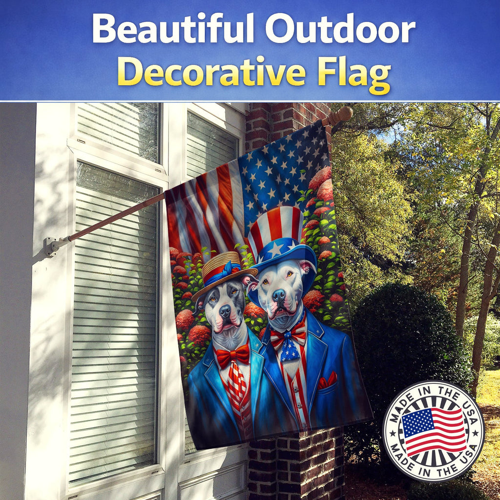 All American Pit Bull Terrier House Flag 28x40 Porch Sleeve Pole Decorative Outside Yard Banner Artwork Wall Hanging, Polyester