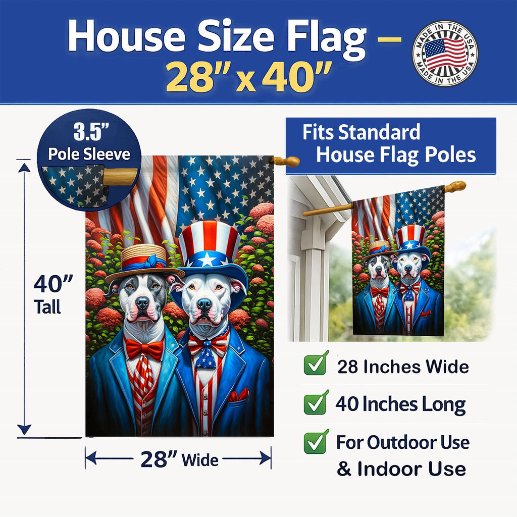All American Pit Bull Terrier House Flag 28x40 Porch Sleeve Pole Decorative Outside Yard Banner Artwork Wall Hanging, Polyester