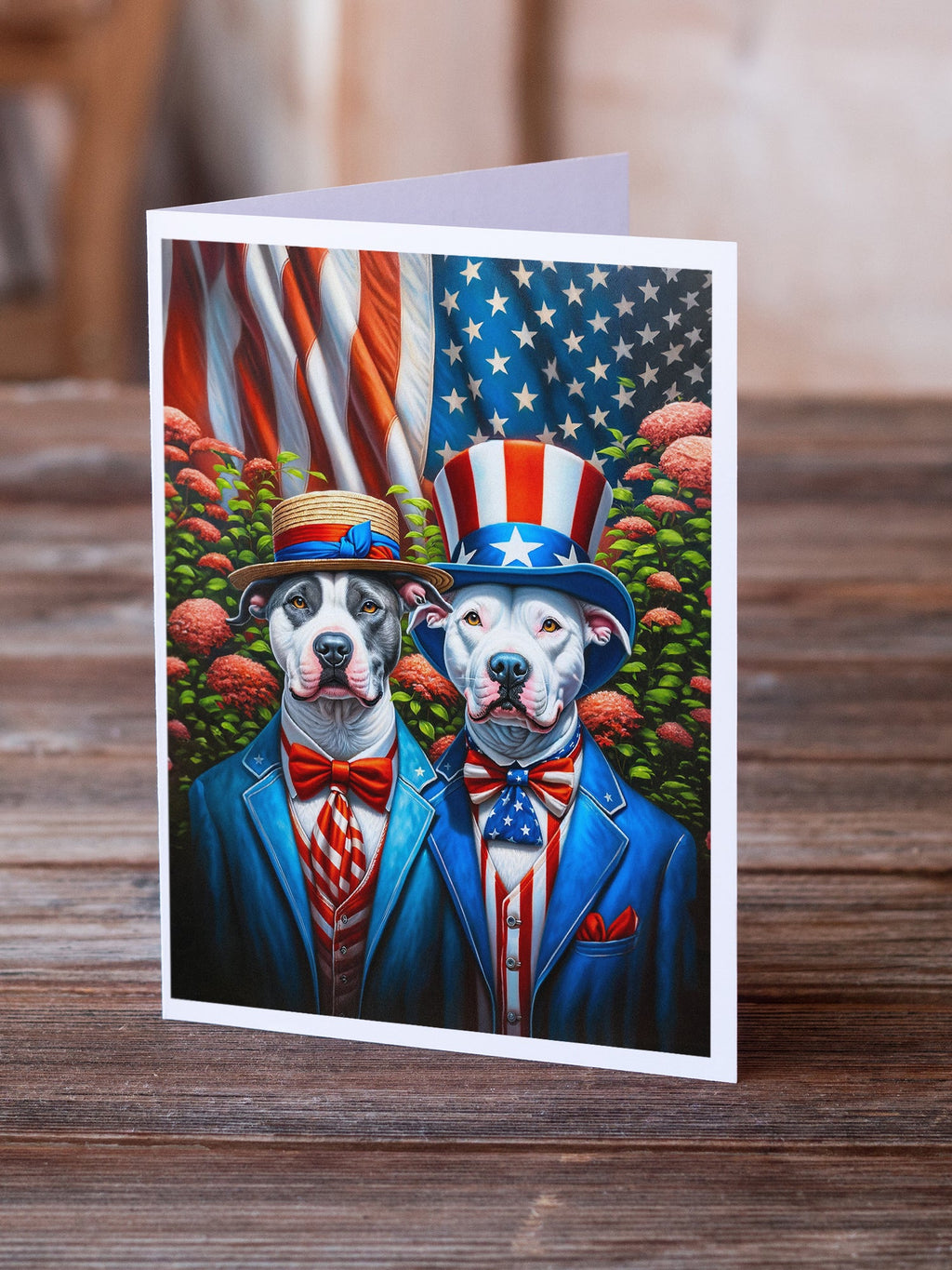 All American Pit Bull Terrier Greeting Cards Pack of 8 Blank Cards with Envelopes Whimsical A7 Size 5x7