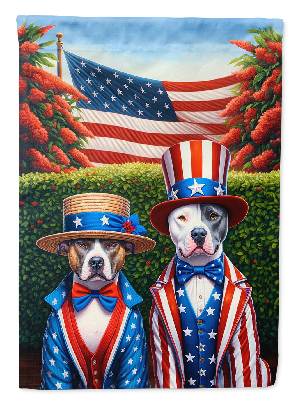 All American Pit Bull Terrier House Flag 28x40 Porch Sleeve Pole Decorative Outside Yard Banner Artwork Wall Hanging, Polyester