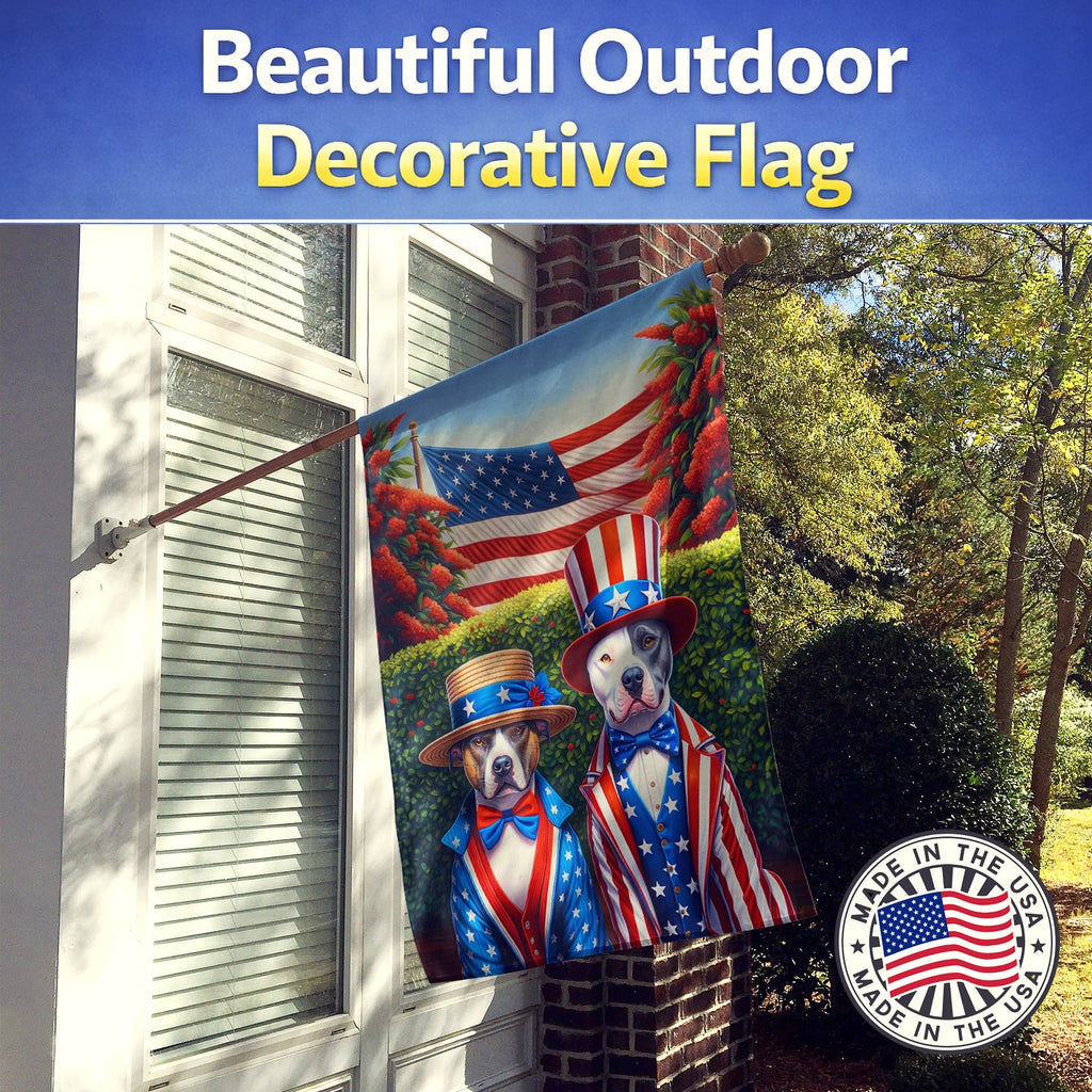 All American Pit Bull Terrier House Flag 28x40 Porch Sleeve Pole Decorative Outside Yard Banner Artwork Wall Hanging, Polyester