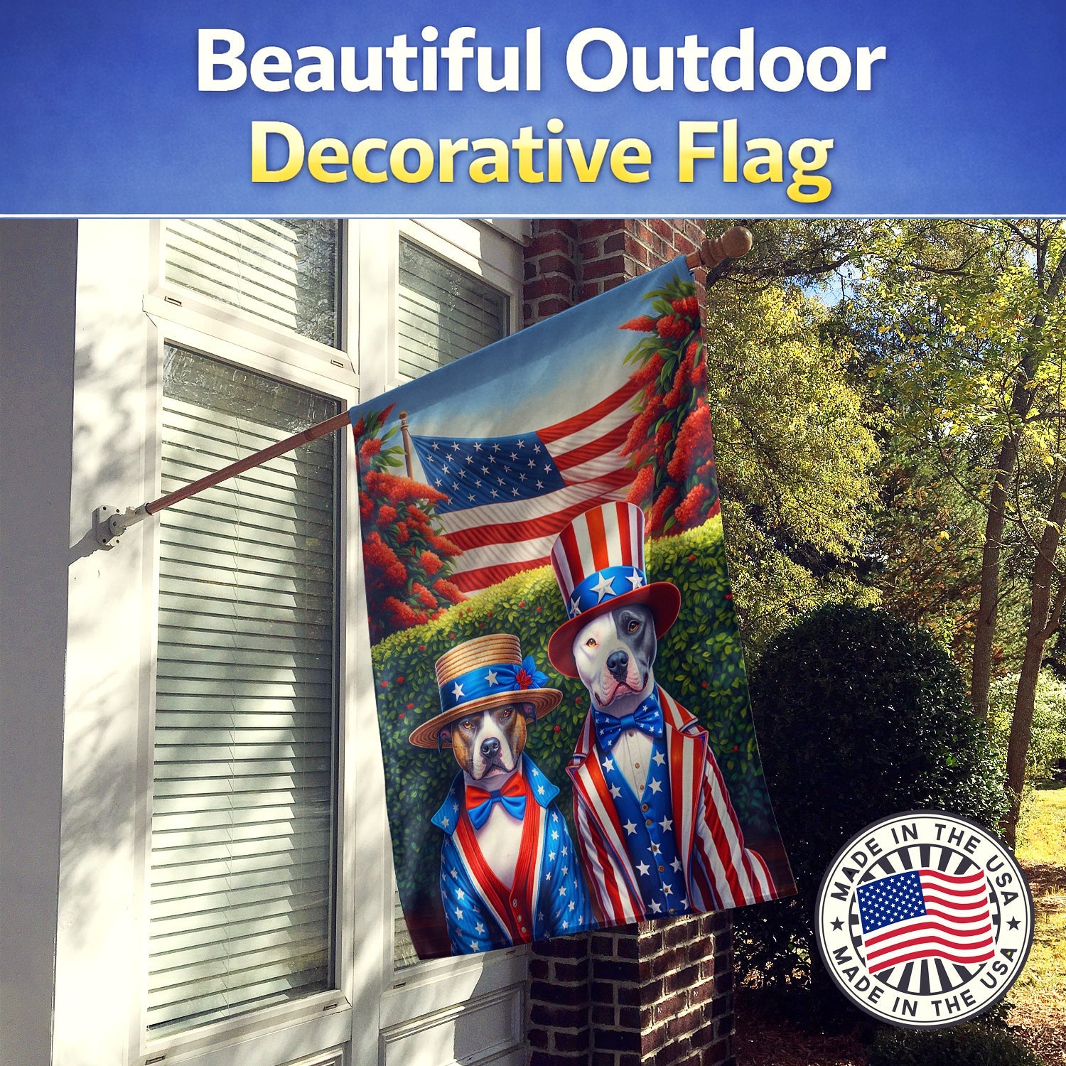 All American Pit Bull Terrier House Flag 28x40 Porch Sleeve Pole Decorative Outside Yard Banner Artwork Wall Hanging, Polyester