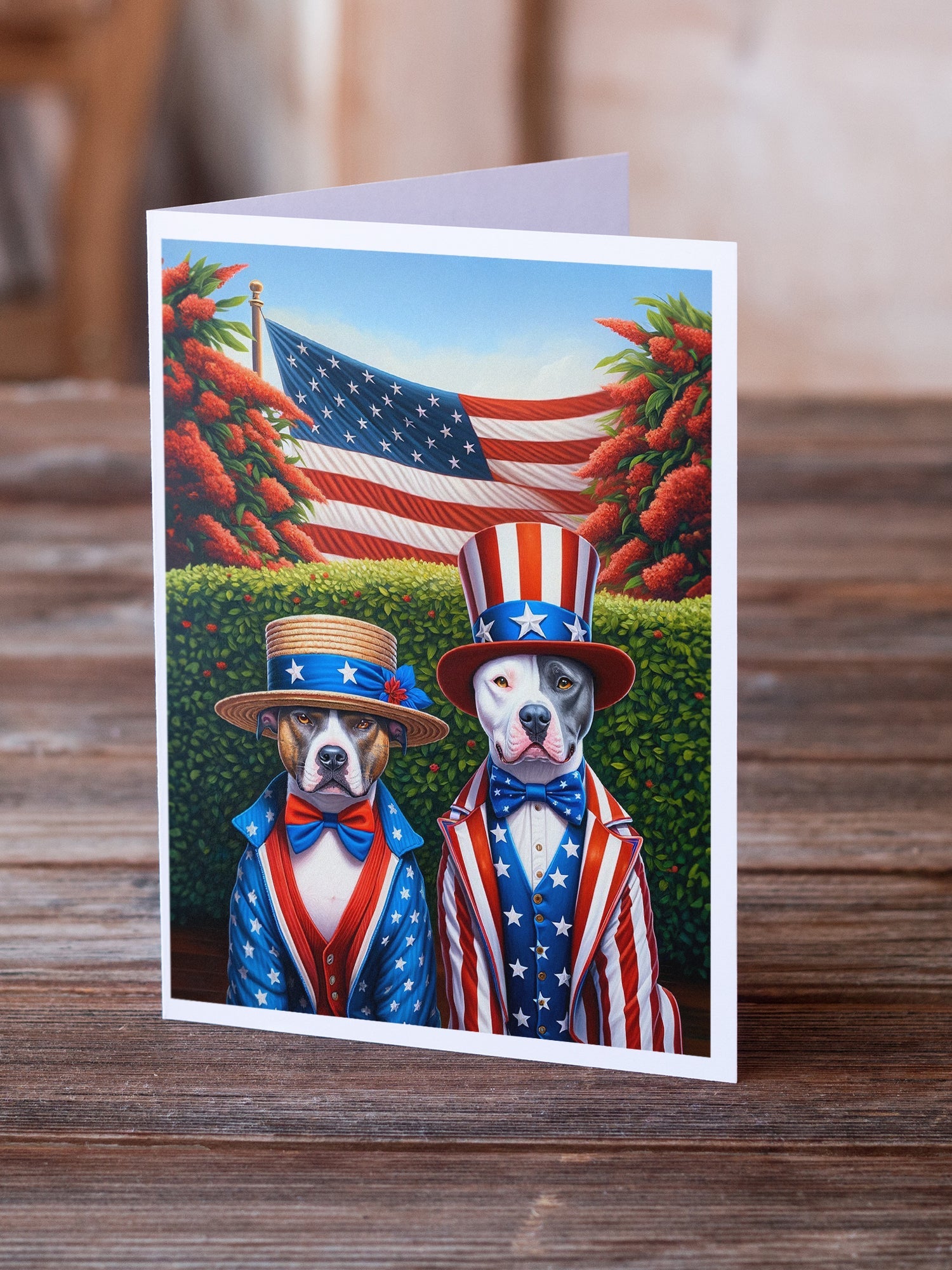 All American Pit Bull Terrier Greeting Cards Pack of 8 Blank Cards with Envelopes Whimsical A7 Size 5x7