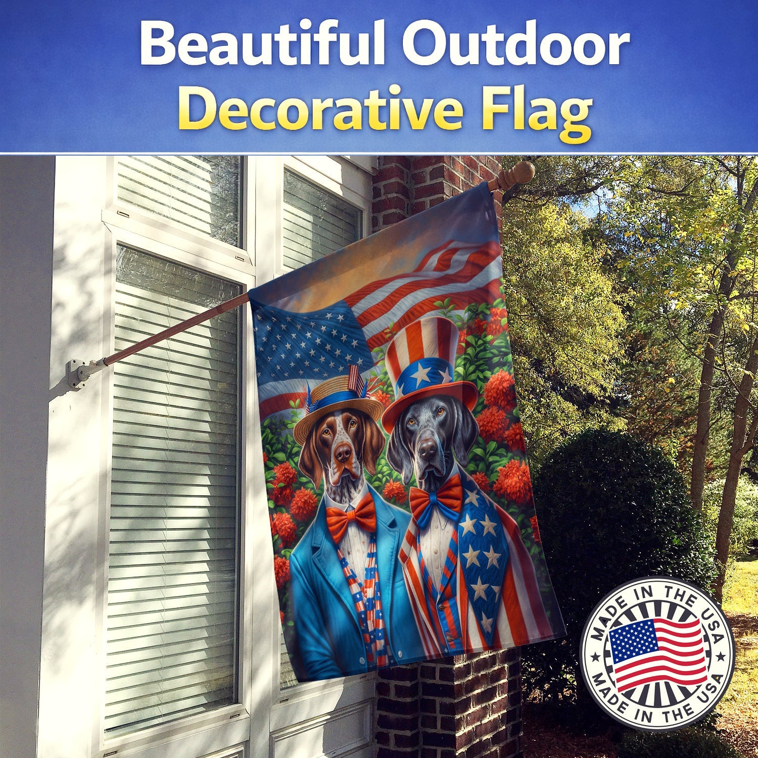 All American Pointer House Flag 28x40 Porch Sleeve Pole Decorative Outside Yard Banner Artwork Wall Hanging, Polyester